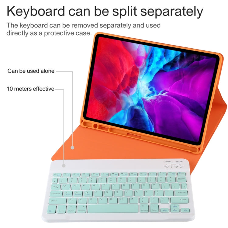 TG11B คีย์บอร์ดบลูทูธสีเขียวถอดได้ + เคสแท็บเล็ตหนังไมโครไฟเบอร์สำหรับ iPad Pro 11 นิ้ว (2020) พร้อมช่องใส่ปากกาและที่วาง, คีย์บอร์ดสีเขียว