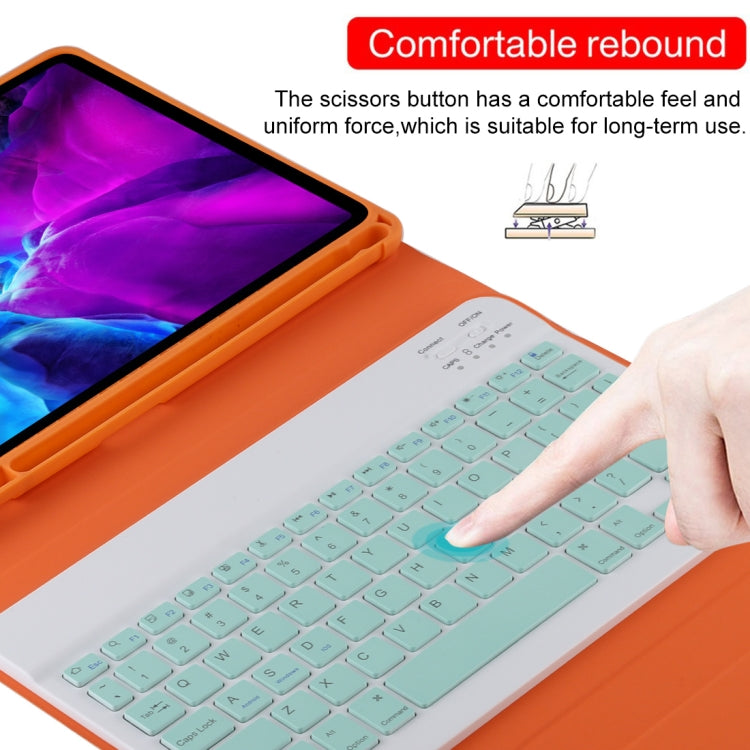 TG11B คีย์บอร์ดบลูทูธสีเขียวถอดได้ + เคสแท็บเล็ตหนังไมโครไฟเบอร์สำหรับ iPad Pro 11 นิ้ว (2020) พร้อมช่องใส่ปากกาและที่วาง, คีย์บอร์ดสีเขียว