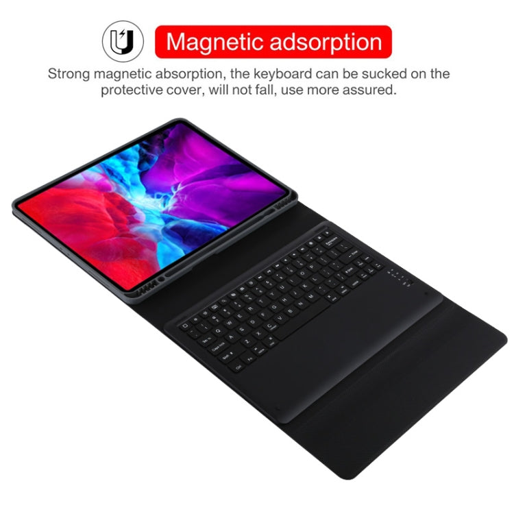 T129 คีย์บอร์ดบลูทูธสีดำถอดได้ เคสแท็บเล็ตหนังไมโครไฟเบอร์สำหรับ iPad Pro 12.9 นิ้ว (2020) พร้อมที่วาง, คีย์บอร์ดสีดำ