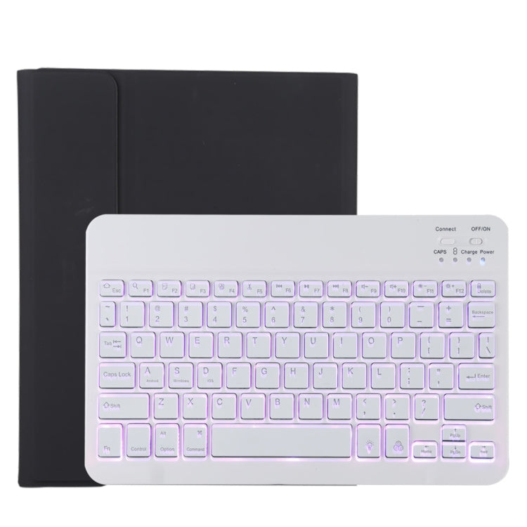 เคสแท็บเล็ตหนังไมโครไฟเบอร์พร้อมคีย์บอร์ดบลูทูธถอดได้สีขาว TG11BS สำหรับ iPad Pro 11 นิ้ว (2020) พร้อมไฟแบ็คไลท์ ช่องใส่ปากกา และที่ยึด คีย์บอร์ดสีขาว