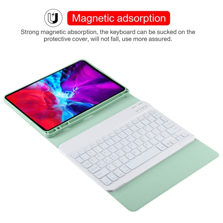 เคสแท็บเล็ตหนังไมโครไฟเบอร์พร้อมคีย์บอร์ดบลูทูธถอดได้สีขาว TG11BS สำหรับ iPad Pro 11 นิ้ว (2020) พร้อมไฟแบ็คไลท์ ช่องใส่ปากกา และที่ยึด คีย์บอร์ดสีขาว