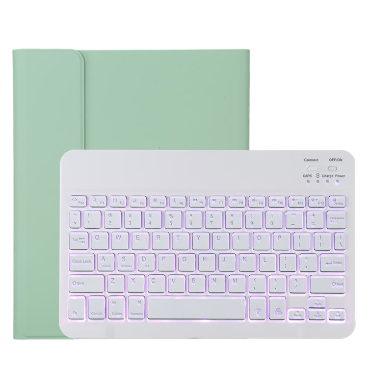 เคสแท็บเล็ตหนังไมโครไฟเบอร์พร้อมคีย์บอร์ดบลูทูธถอดได้สีขาว TG11BS สำหรับ iPad Pro 11 นิ้ว (2020) พร้อมไฟแบ็คไลท์ ช่องใส่ปากกา และที่ยึด คีย์บอร์ดสีขาว