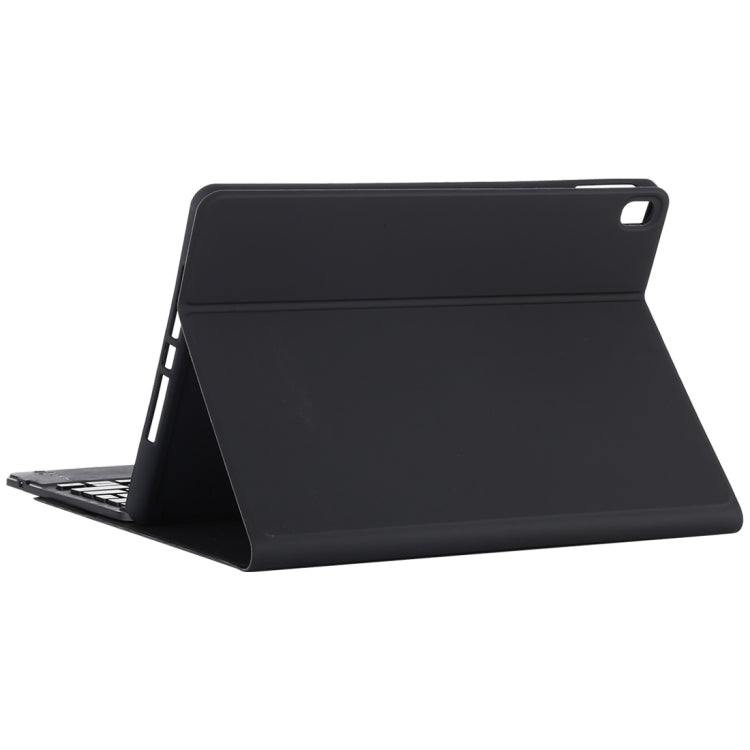 เคสแท็บเล็ตหนังไมโครไฟเบอร์พร้อมคีย์บอร์ดบลูทูธถอดได้สีดำ TG-102BCS สำหรับ iPad 10.2 นิ้ว / iPad Air (2019) พร้อมทัชแพด ไฟแบ็คไลท์ ช่องใส่ปากกา และที่ยึด คีย์บอร์ดสีดำ