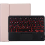 เคสแท็บเล็ตหนังไมโครไฟเบอร์พร้อมคีย์บอร์ดบลูทูธถอดได้สีดำ TG-102BCS สำหรับ iPad 10.2 นิ้ว / iPad Air (2019) พร้อมทัชแพด ไฟแบ็คไลท์ ช่องใส่ปากกา และที่ยึด คีย์บอร์ดสีดำ