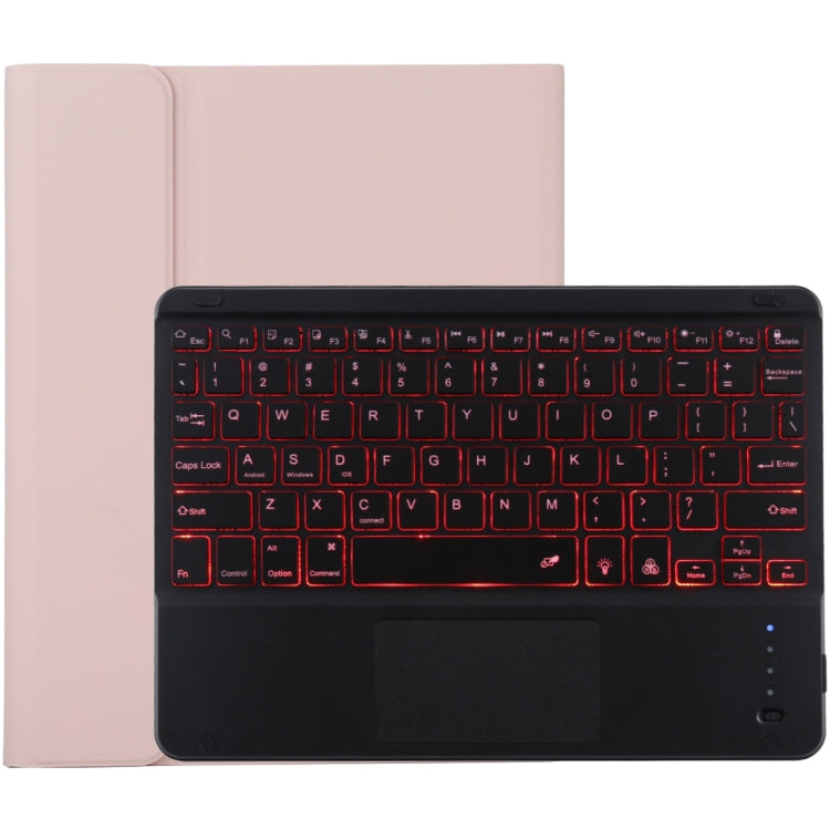เคสแท็บเล็ตหนังไมโครไฟเบอร์พร้อมคีย์บอร์ดบลูทูธถอดได้สีดำ TG-102BCS สำหรับ iPad 10.2 นิ้ว / iPad Air (2019) พร้อมทัชแพด ไฟแบ็คไลท์ ช่องใส่ปากกา และที่ยึด คีย์บอร์ดสีดำ