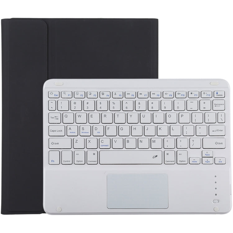 เคสแท็บเล็ตหนังไมโครไฟเบอร์สีขาวพร้อมคีย์บอร์ดบลูทูธถอดได้ TG-102BC สำหรับ iPad 10.2 นิ้ว / iPad Air (2019) พร้อมทัชแพด ช่องใส่ปากกา และที่จับ คีย์บอร์ดสีขาว