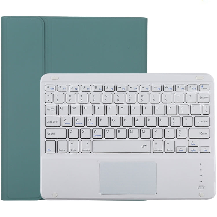 เคสแท็บเล็ตหนังไมโครไฟเบอร์สีขาวพร้อมคีย์บอร์ดบลูทูธถอดได้ TG-102BC สำหรับ iPad 10.2 นิ้ว / iPad Air (2019) พร้อมทัชแพด ช่องใส่ปากกา และที่จับ คีย์บอร์ดสีขาว