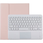 เคสแท็บเล็ตหนังไมโครไฟเบอร์สีขาวพร้อมคีย์บอร์ดบลูทูธถอดได้ TG-102BC สำหรับ iPad 10.2 นิ้ว / iPad Air (2019) พร้อมทัชแพด ช่องใส่ปากกา และที่จับ คีย์บอร์ดสีขาว