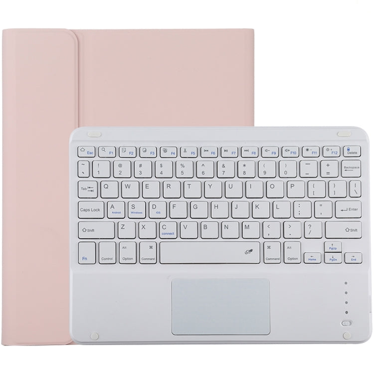 เคสแท็บเล็ตหนังไมโครไฟเบอร์สีขาวพร้อมคีย์บอร์ดบลูทูธถอดได้ TG-102BC สำหรับ iPad 10.2 นิ้ว / iPad Air (2019) พร้อมทัชแพด ช่องใส่ปากกา และที่จับ คีย์บอร์ดสีขาว