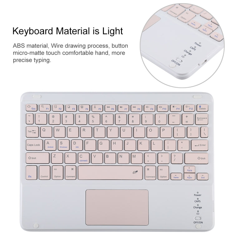 TG-102BC คีย์บอร์ดบลูทูธถอดได้สีชมพู + เคสแท็บเล็ตหนังไมโครไฟเบอร์สำหรับ iPad 10.2 นิ้ว / iPad Air (2019) พร้อมทัชแพด ช่องใส่ปากกาและที่ยึด คีย์บอร์ดสีชมพู