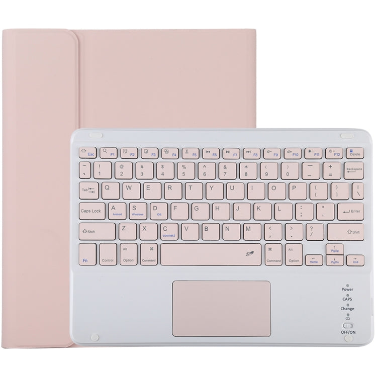 TG-102BC คีย์บอร์ดบลูทูธถอดได้สีชมพู + เคสแท็บเล็ตหนังไมโครไฟเบอร์สำหรับ iPad 10.2 นิ้ว / iPad Air (2019) พร้อมทัชแพด ช่องใส่ปากกาและที่ยึด คีย์บอร์ดสีชมพู