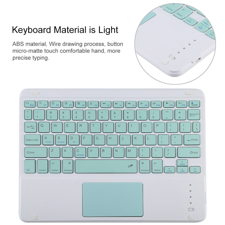 TG-102BC คีย์บอร์ดบลูทูธถอดได้สีเขียว + เคสแท็บเล็ตหนังไมโครไฟเบอร์สำหรับ iPad 10.2 นิ้ว / iPad Air (2019) พร้อมทัชแพด ช่องใส่ปากกาและที่จับ คีย์บอร์ดสีเขียว