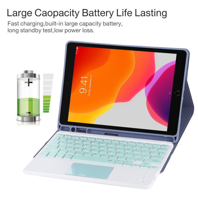 TG-102BC คีย์บอร์ดบลูทูธถอดได้สีเขียว + เคสแท็บเล็ตหนังไมโครไฟเบอร์สำหรับ iPad 10.2 นิ้ว / iPad Air (2019) พร้อมทัชแพด ช่องใส่ปากกาและที่จับ คีย์บอร์ดสีเขียว