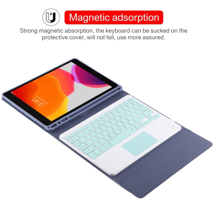 TG-102BC คีย์บอร์ดบลูทูธถอดได้สีเขียว + เคสแท็บเล็ตหนังไมโครไฟเบอร์สำหรับ iPad 10.2 นิ้ว / iPad Air (2019) พร้อมทัชแพด ช่องใส่ปากกาและที่จับ คีย์บอร์ดสีเขียว