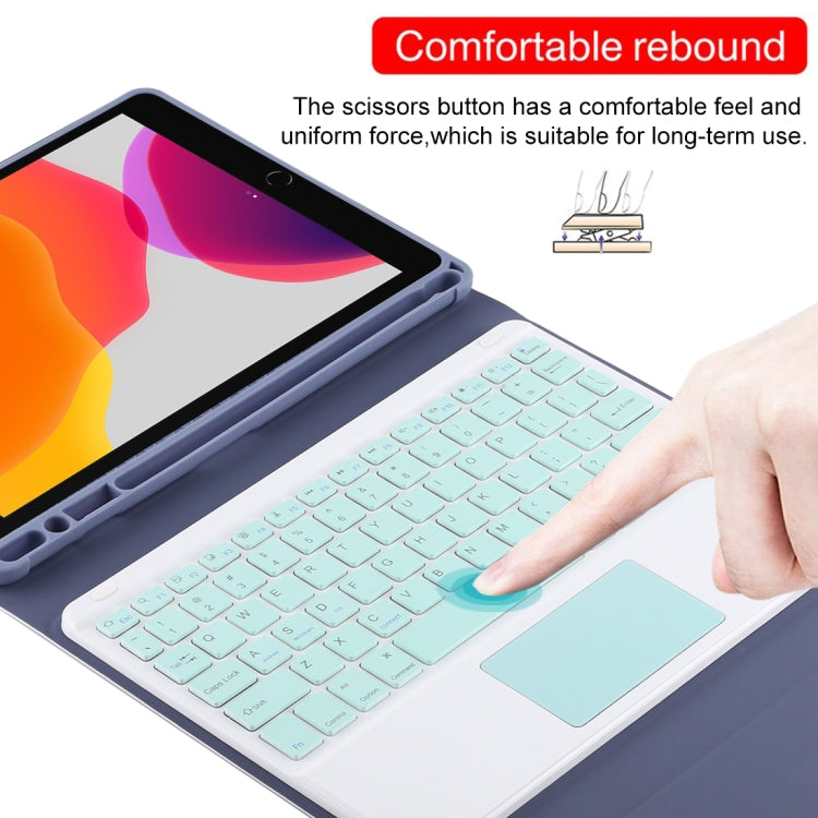 TG-102BC คีย์บอร์ดบลูทูธถอดได้สีเขียว + เคสแท็บเล็ตหนังไมโครไฟเบอร์สำหรับ iPad 10.2 นิ้ว / iPad Air (2019) พร้อมทัชแพด ช่องใส่ปากกาและที่จับ คีย์บอร์ดสีเขียว