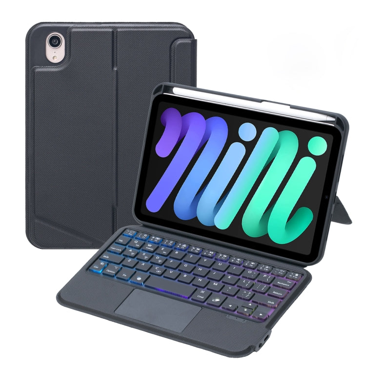T06-AS สำหรับ iPad mini6 / mini 7 คีย์บอร์ด Bluetooth แบบแยกชิ้นพร้อมไฟพื้นหลังและทัช เคสหนัง, T06-AS