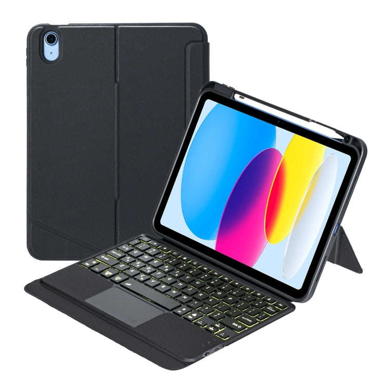 เคสหนังพร้อมคีย์บอร์ดบลูทูธแบบแยกส่วนพร้อมไฟแบ็คไลท์และทัชสกรีน T10-AS สำหรับ iPad 11 2025 / iPad รุ่นที่ 10 10.9 2022, T10-A