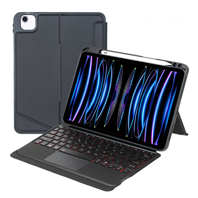 T11-AS สำหรับ iPad Air 11 2025 / Air 5 / 4 10.9 / Pro 11 2022&2021&2020&2018 คีย์บอร์ด Bluetooth แบบแยกชิ้นพร้อมไฟพื้นหลังและทัชด้านหลัง เคสหนัง, T11-AS