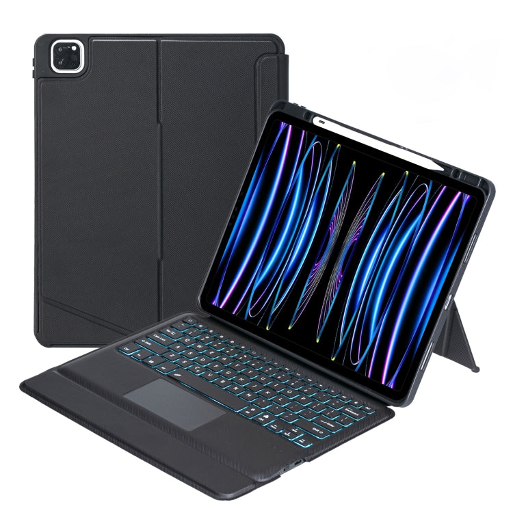 T129-AS สำหรับ iPad Air 13 2025 / Pro 12.9 2022 / 2021 / 2020 / 2018 คีย์บอร์ด Bluetooth แบบแยกชิ้นพร้อมไฟพื้นหลังและทัช เคสหนัง, T129-AS