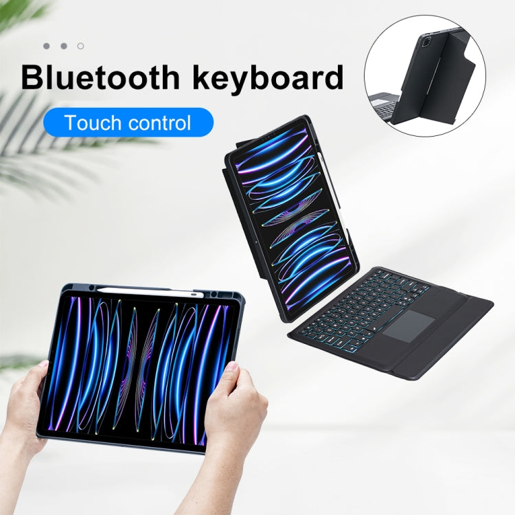 T129-AS สำหรับ iPad Air 13 2025 / Pro 12.9 2022 / 2021 / 2020 / 2018 คีย์บอร์ด Bluetooth แบบแยกชิ้นพร้อมไฟพื้นหลังและทัช เคสหนัง, T129-AS
