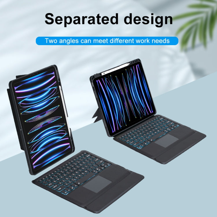 T129-AS สำหรับ iPad Air 13 2025 / Pro 12.9 2022 / 2021 / 2020 / 2018 คีย์บอร์ด Bluetooth แบบแยกชิ้นพร้อมไฟพื้นหลังและทัช เคสหนัง, T129-AS