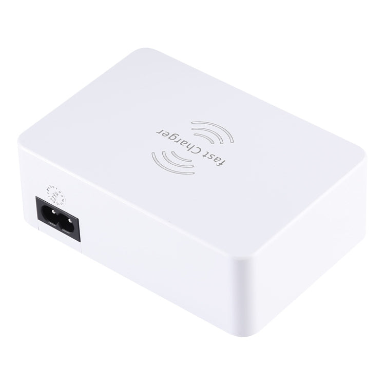 WLX-818F ที่ชาร์จ 6 in 1 10W QC3.0 ชาร์จไร้สาย + USB-C / Type-C + 4 พอร์ต USB พร้อมหน้าจอแสดงผล LCD อัจฉริยะ, ปลั๊ก EU / AU, ปลั๊ก EU / AU (สีขาว)