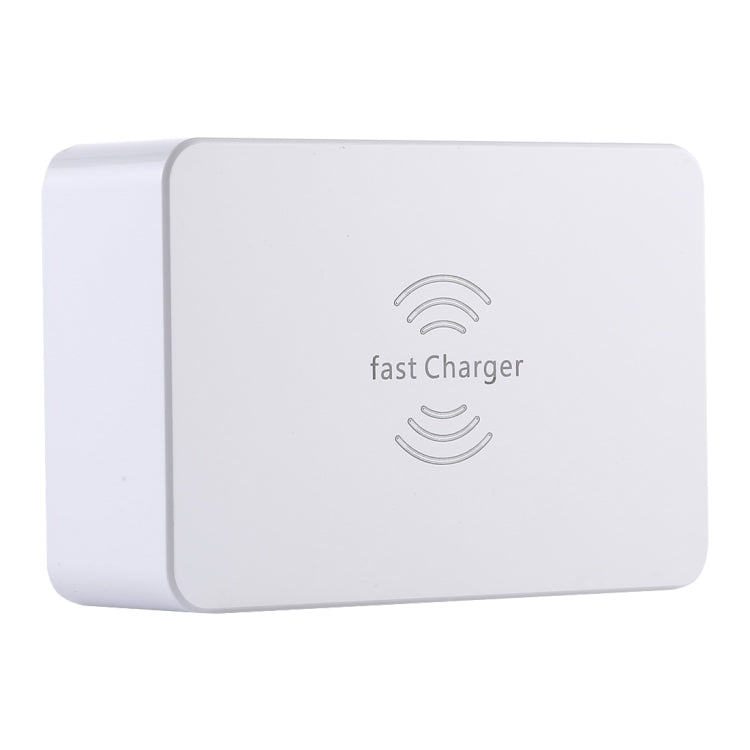WLX-818F ที่ชาร์จ 6 in 1 10W QC3.0 ชาร์จไร้สาย + USB-C / Type-C + 4 พอร์ต USB พร้อมหน้าจอแสดงผล LCD อัจฉริยะ, ปลั๊ก EU / AU, ปลั๊ก EU / AU (สีขาว)