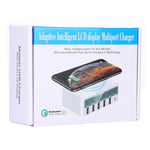 WLX-818F ที่ชาร์จ 6 in 1 10W QC3.0 ชาร์จไร้สาย + USB-C / Type-C + 4 พอร์ต USB พร้อมหน้าจอแสดงผล LCD อัจฉริยะ, ปลั๊ก EU / AU, ปลั๊ก EU / AU (สีขาว)