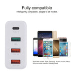 ที่ชาร์จติดผนังเดินทาง A3P กำลังขับสูงสุด 3A USB-C / Type-C + QC3.0 + USB คู่ 4 ช่อง, ปลั๊กสหรัฐอเมริกา