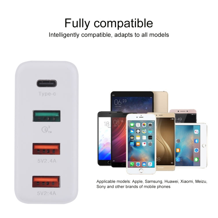 ที่ชาร์จติดผนังเดินทาง A3P กำลังขับสูงสุด 3A USB-C / Type-C + QC3.0 + USB คู่ 4 ช่อง, ปลั๊กสหรัฐอเมริกา