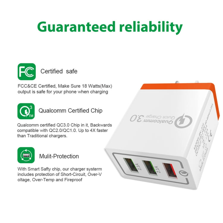 ที่ชาร์จเดินทาง AR-QC-03 ชาร์จเร็ว 2.1A 3 ช่อง USB, ปลั๊กสหรัฐอเมริกา, AR-QC-03 US, ปลั๊ก AR-QC-03 US สีน้ำเงิน