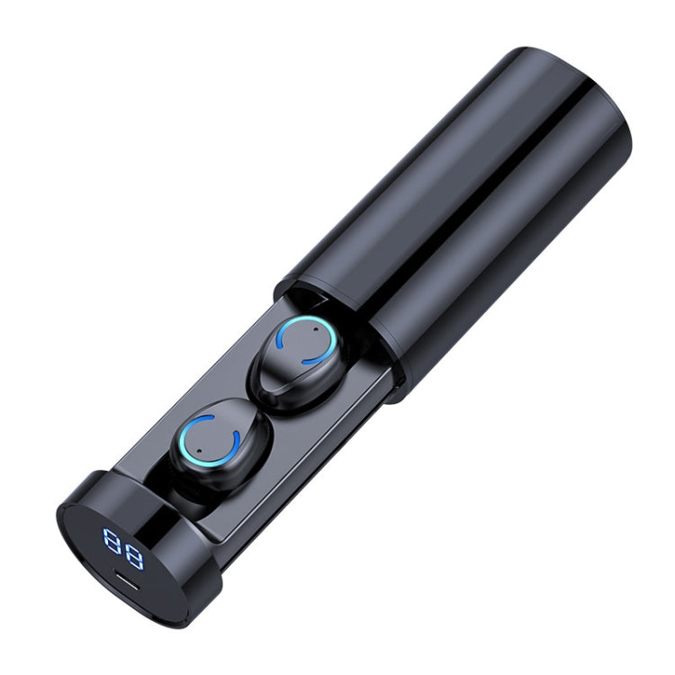 หูฟังบลูทูธ F9-6 TWS CVC8.0 ระบบตัดเสียงรบกวนแบบสัมผัส พร้อมกล่องชาร์จทรงกระบอกดึงออกได้ รองรับจอแสดงผลดิจิทัล LED แสดงพลังงาน, การโทร และ Siri, F9-6