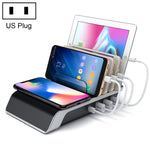 แท่นชาร์จไร้สายมาตรฐาน Qi พร้อมที่วางโทรศัพท์ 4 พอร์ต USB ปลั๊ก US