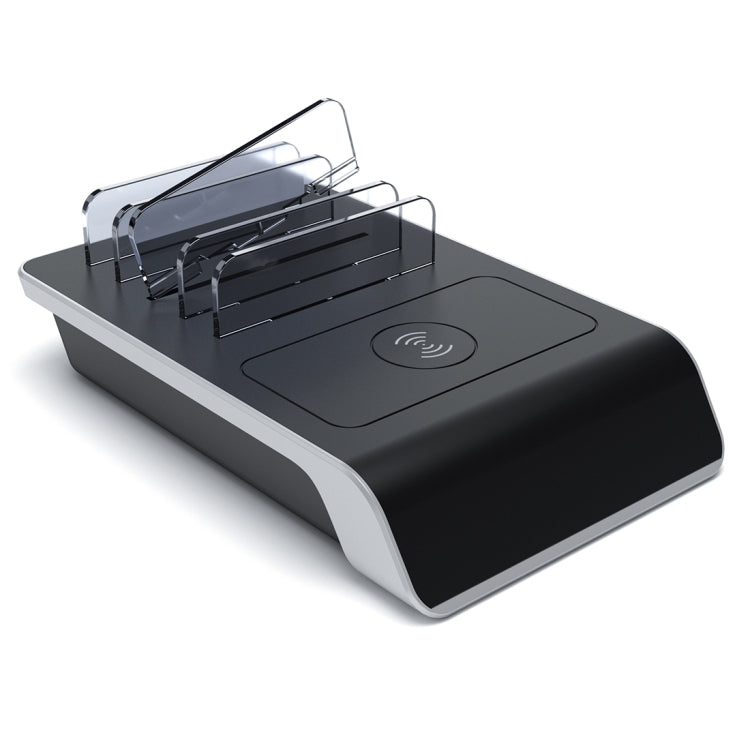 แท่นชาร์จไร้สายมาตรฐาน Qi พร้อมที่วางโทรศัพท์ 4 พอร์ต USB ปลั๊ก US