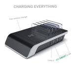 แท่นชาร์จไร้สายมาตรฐาน Qi พร้อมที่วางโทรศัพท์ 4 พอร์ต USB ปลั๊ก US