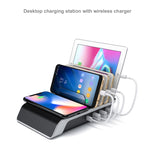 แท่นชาร์จไร้สายมาตรฐาน Qi พร้อมที่วางโทรศัพท์ 4 พอร์ต USB ปลั๊ก US