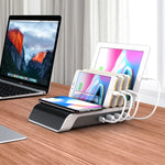 แท่นชาร์จไร้สายมาตรฐาน Qi พร้อมที่วางโทรศัพท์ 4 พอร์ต USB ปลั๊ก US