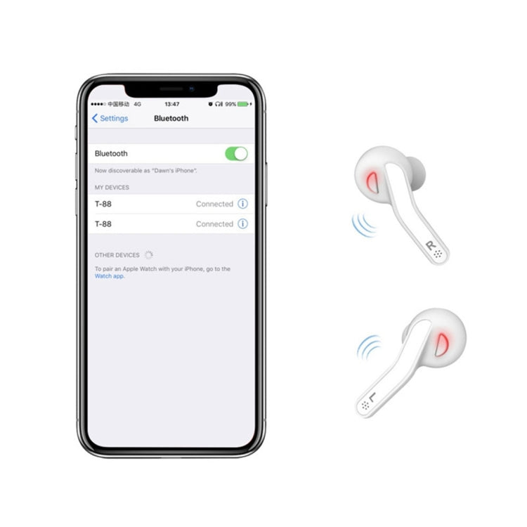 หูฟังสเตอริโอบลูทูธ T-88 TWS V5.0 พร้อมกล่องชาร์จแม่เหล็ก