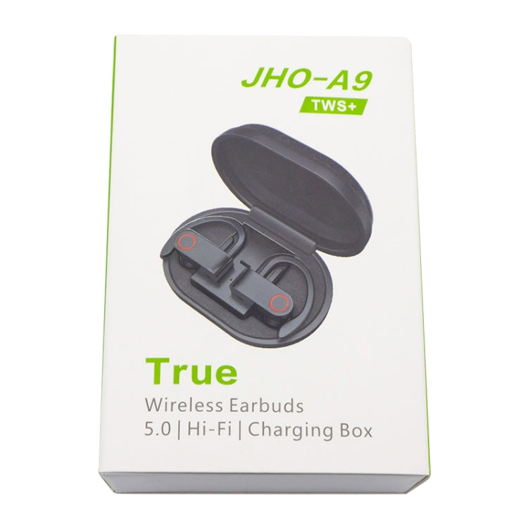 JHO-A9 TWS หูฟังบลูทูธแบบแขวนไร้สายพร้อมกระเป๋าซิปเก็บของและชาร์จในตัว รองรับการควบคุมด้วยเสียง, JHO-A9