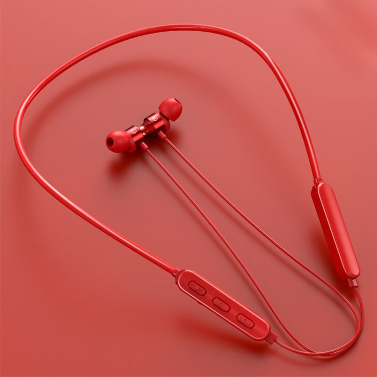 หูฟังบลูทูธสปอร์ตแบบคล้องคอสายกลม Bluetooth 5.1 พร้อมฟังก์ชันแม่เหล็ก, สีดำ, สีแดง, สีขาว
