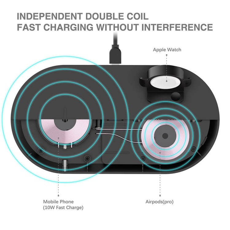 A04 ชาร์จไร้สายมัลติฟังก์ชัน 3 in 1 มาตรฐาน Qi สำหรับโทรศัพท์มือถือ, iWatch และ AirPods