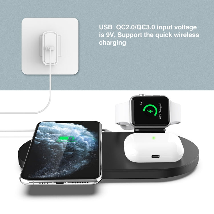 A04 ชาร์จไร้สายมัลติฟังก์ชัน 3 in 1 มาตรฐาน Qi สำหรับโทรศัพท์มือถือ, iWatch และ AirPods