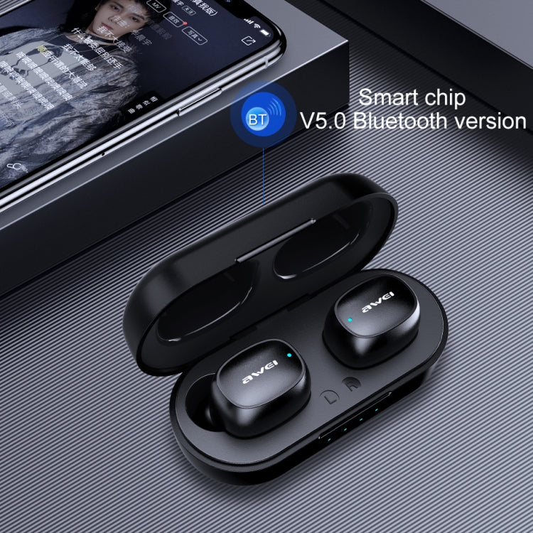 awei T13 TWS หูฟังบลูทูธ V5.0 ไร้สายแท้สำหรับกีฬา พร้อมกล่องชาร์จ
