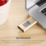 Richwell แฟลชไดรฟ์โลหะ 3 in 1 64G Type-C + 8 พิน + USB 3.0 พร้อมฟังก์ชัน OTG แบบดัน-ดึง
