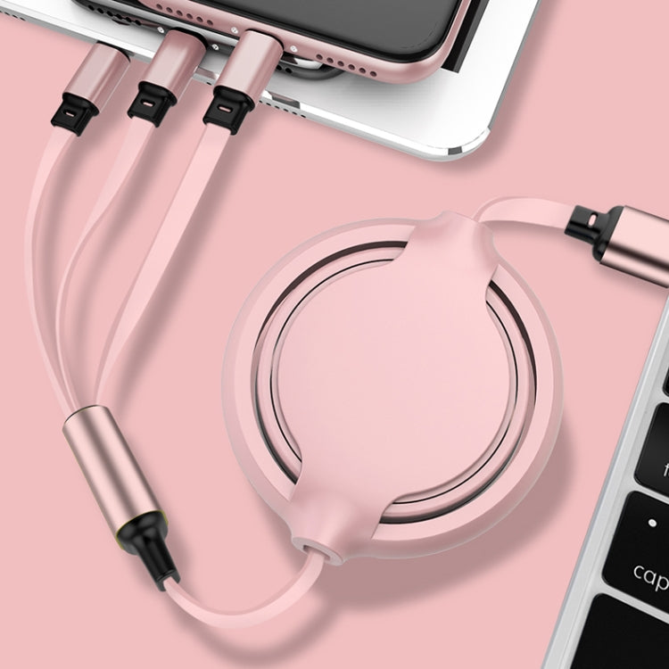 สายชาร์จข้อมูลแบบหดได้ซิลิโคนเหลว 3 in 1 USB เป็น USB-C / Type-C + 8Pin + Micro USB 3.5A