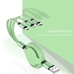 สายชาร์จข้อมูลแบบหดได้ซิลิโคนเหลว 3 in 1 USB เป็น USB-C / Type-C + 8Pin + Micro USB 3.5A