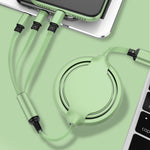สายชาร์จข้อมูลแบบหดได้ซิลิโคนเหลว 3 in 1 USB เป็น USB-C / Type-C + 8Pin + Micro USB 3.5A