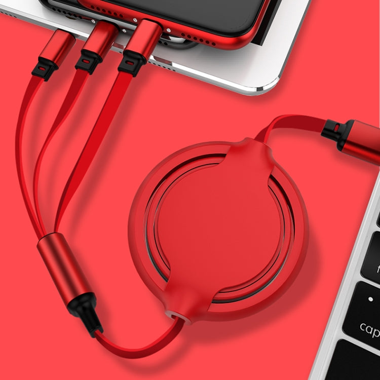สายชาร์จข้อมูลแบบหดได้ซิลิโคนเหลว 3 in 1 USB เป็น USB-C / Type-C + 8Pin + Micro USB 3.5A