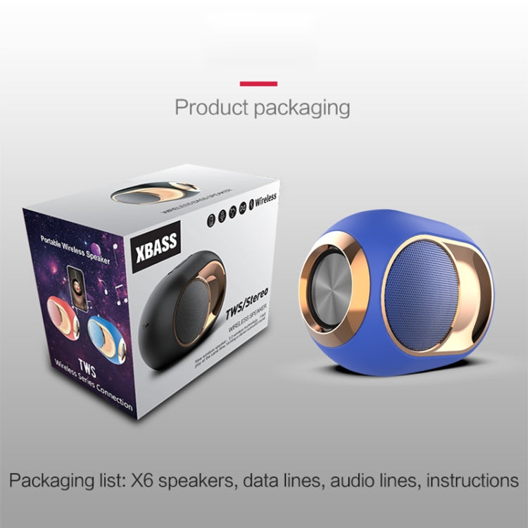 ลำโพงบลูทูธไร้สาย X6 TWS 5W กันน้ำสำหรับใช้งานกลางแจ้ง รองรับแฮนด์ฟรี / USB / AUX / การ์ด TF