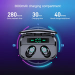 M7 TWS V5.0 หูฟังบลูทูธสเตอริโอไร้สายสองข้างพร้อมกล่องชาร์จและจอดิจิทัล